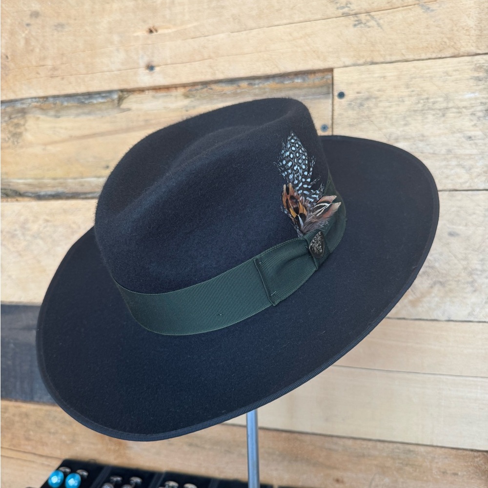 New Dobbs Fedora Hat with Green Band and Feather